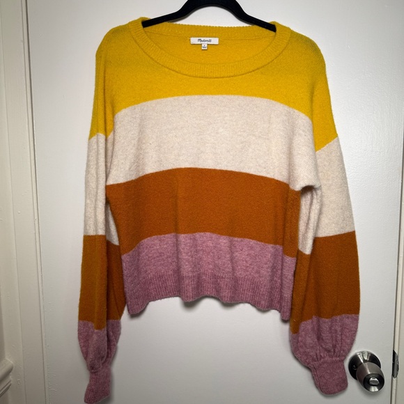 Madewell Sweaters - Madewell Women's Striped Sweater - Mustard, Cream, Rust, Mauve Balloon Sleeves S